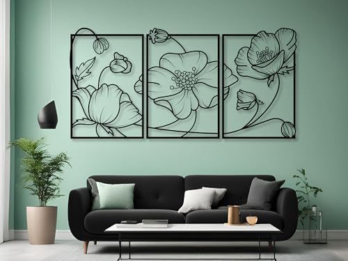 VAILLA ® 3er set Blumen Wanddeko, Blume Wanddekoration aus Holz, Wandbilder Home Dekoration, 3D Wall Art, Große Wand Deko, Bilder für Schlafzimmer, Wohnzimmer und Küche (Blumen 4) von VAILLA