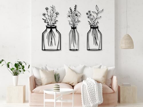 VAILLA ® 3er set Blumen Wanddeko, Blume Wanddekoration aus Holz, Wandbilder Home Dekoration, 3D Wall Art, Große Wand Deko, Bilder für Schlafzimmer, Wohnzimmer und Küche (Blumen 12) von VAILLA