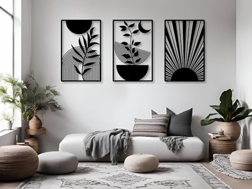 VAILLA ® 3er set Boho Wanddeko, Geometrische Wanddekoration aus Holz, 3D Wandbilder Home Dekoration, Bohemian Große Wand Deko, Bilder für Schlafzimmer, Wohnzimmer (Boho 4) von VAILLA