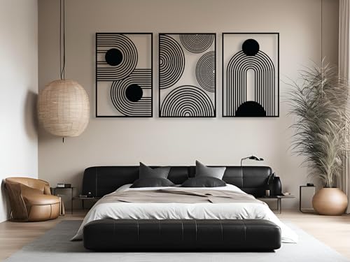 VAILLA ® 3er set Boho Wanddeko, Geometrische Wanddekoration aus Holz, 3D Wandbilder Home Dekoration, Bohemian Große Wand Deko, Bilder für Schlafzimmer, Wohnzimmer (Boho 5) von VAILLA