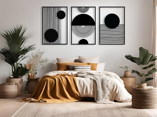 VAILLA ® 3er set Boho Wanddeko, Geometrische Wanddekoration aus Holz, 3D Wandbilder Home Dekoration, Bohemian Große Wand Deko, Bilder für Schlafzimmer, Wohnzimmer (Boho 6) von VAILLA