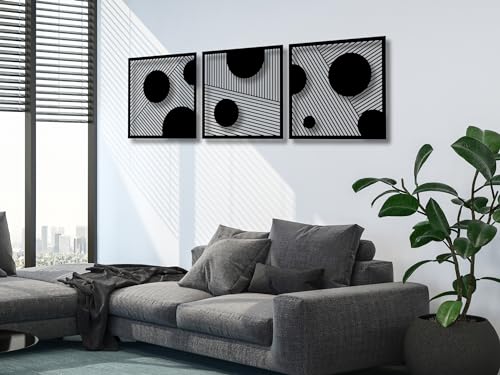 VAILLA ® 3er set Geometrische Wanddekoration aus Holz, Abstraktes wanddeko, Wandbilder Home Dekoration, Große Wand Deko, Bilder für Schlafzimmer, Wohnzimmer (Geometrische 1) von VAILLA