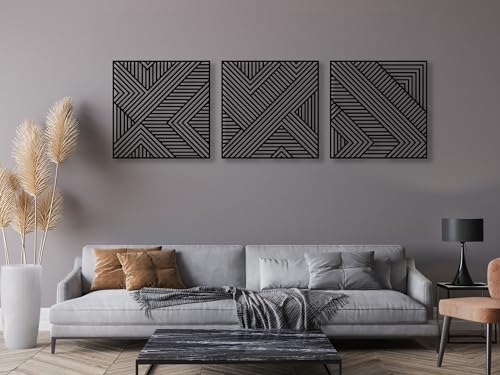 VAILLA ® 3er set Geometrische Wanddekoration aus Holz, Abstraktes wanddeko, Wandbilder Home Dekoration, Große Wand Deko, Bilder für Schlafzimmer, Wohnzimmer (Geometrische 3) von VAILLA