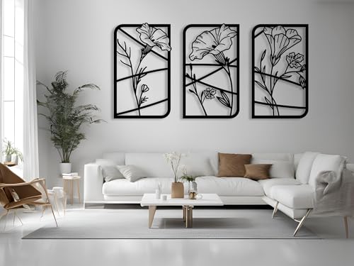 VAILLA ® 3er set Blumen Wanddeko, Blume Wanddekoration aus Holz, Wandbilder Home Dekoration, 3D Wall Art, Große Wand Deko, Bilder für Schlafzimmer, Wohnzimmer und Küche (Blumen 2) von VAILLA