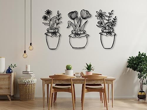 VAILLA ® 3er set Blumen Wanddeko, Blume Wanddekoration aus Holz, Wandbilder Home Dekoration, 3D Wall Art, Große Wand Deko, Bilder für Schlafzimmer, Wohnzimmer und Küche (Blumen 20) von VAILLA
