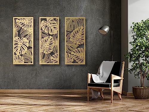 VAILLA ® Palmblätter Bilder, 3D Wand deko, Tropisches Blätter Dekor, Große 3er-Set Wanddekoration aus Holz, Boho wohnzimmer wandbilder (Tropische Blätter 4) (Tropische Blätter 1) von VAILLA