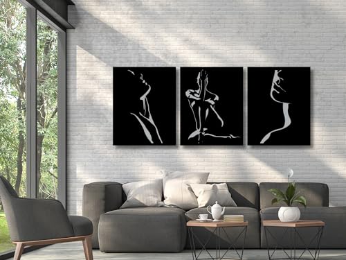 VAILLA Frau Wanddeko, 3er set Wandbild aus Holz, Wand deko in Schwarz, 3D Bilder, Wandbilder Home Wall Art Dekoration, Moderne Deko, Bilder für Schlafzimmer, Wohnzimmer (3er set Frau) von VAILLA