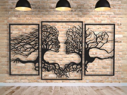 Vailla Wanddeko Baum des Lebens Gesichter, Wandbild aus Holz, Wand deko in Schwarz Gold, Home Wall Art , Wandaufkleber 3D, Moderne, Bilder für Zuhause Büro Schlafzimmer, Wohnzimmer von VAILLA