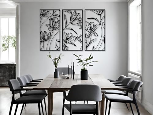 VAILLA ® 3er set Blumen Wanddeko, Blume Wanddekoration aus Holz, Wandbilder Home Dekoration, 3D Wall Art, Große Wand Deko, Bilder für Schlafzimmer, Wohnzimmer und Küche (Blumen 17) von VAILLA