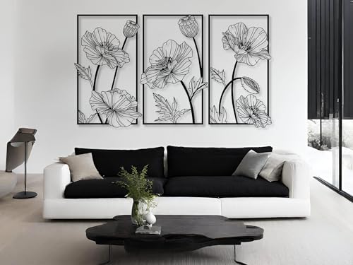 VAILLA ® 3er set Blumen Wanddeko, Blume Wanddekoration aus Holz, Wandbilder Home Dekoration, 3D Wall Art, Große Wand Deko, Bilder für Schlafzimmer, Wohnzimmer und Küche (Blumen 15) von VAILLA