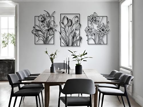 VAILLA ® 3er set Blumen Wanddeko, Blume Wanddekoration aus Holz, Wandbilder Home Dekoration, 3D Wall Art, Große Wand Deko, Bilder für Schlafzimmer, Wohnzimmer und Küche (Blumen 14) von VAILLA