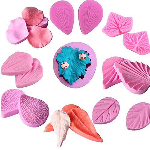 8 pcs/lot Blattform Silikon Drücken Form Kuchen Dekoration Fondant Kuchen, 3D Lebensmittelechtes Silikon Backform DIY Fondant Cake Schokolade Jelly Cupcake Gebäck Bakeware Formen Ice Tablett von VAK
