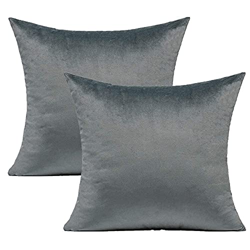 VAKADO Grau-Grauer Samt-Kissenbezug 40x 40cm Set mit 2 Weichen Soliden Dekorativen Kissenhülle für Sofa Couch Schlafzimmer Auto,16x16 Inch von VAKADO