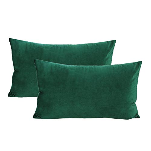 VAKADO Kissenbezug 30x50 cm 2er Set Grün Lenden Samt Weich Solid Dekorative Rechteck Gemütlich Kissenhülle Home Dekor für Wohnzimmer Couch Sofa Auto von VAKADO