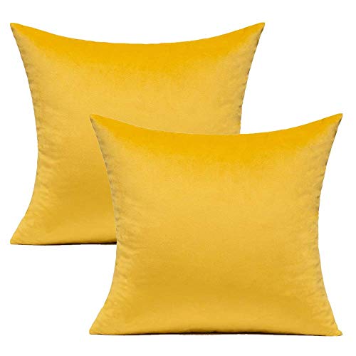 VAKADO 45x45 cm Gelb Samt Kissenbezug Dekorative Weich Einfarbige Farbe Kissenhülle Quadratisches Kissen Heimdekoration Couch Sofa Schlafzimmer Büro 2er Set von VAKADO