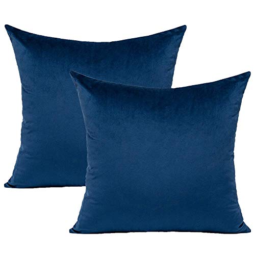 VAKADO Marineblaue Samt-Kissenbezug Dunkelblau Quadratisch Kissenhülle Dekorative Couch Sofa Solide Dekor-Kissenbezüge Super Weich für Schlafzimmer Auto Büro 2er-Set, 40 x 40 cm von VAKADO