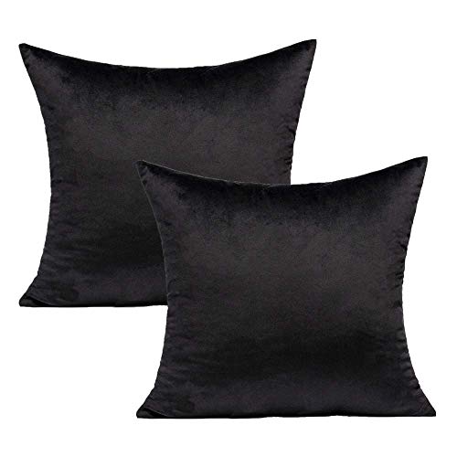 VAKADO Samt Kissenbezug 40 x 40 cm Schwarz Dekorative Couch-Kissenbezüge Weich Warm Kissenhülle Gemütlich Quadratisch Heimdekoration für Sofa Stuhl Schlafzimmer Auto, 2er Set von VAKADO