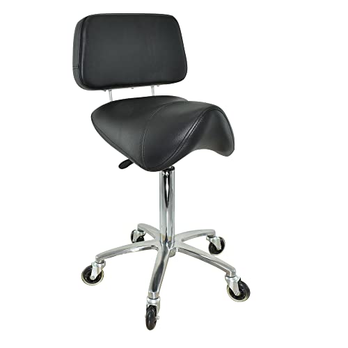 VAKON SALON - Breiter Sattelhocker mit Lehne, Sattelstuhl für Rückenentlastung, Rollhocker höhenverstellbar von 55-75 cm Drehhocker, Praxishocker, Bürohocker, Arbeitshocker von VAKON SALON