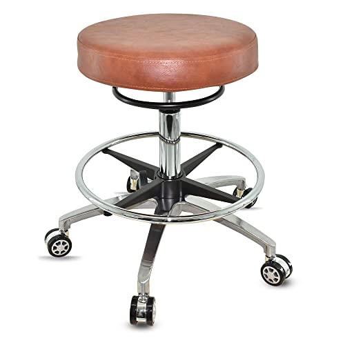 VAKON SALON - Design Rollhocker auf Rollen Hellbraun - Höhenverstellbarer von 55 bis 75 cm mit Fußring - Drehhocker Arbeitshocker Praxishocker von VAKON SALON