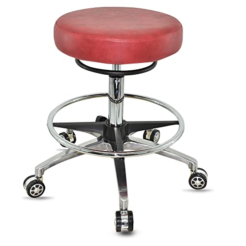 VAKON SALON - Design Rollhocker auf Rollen Rot - Höhenverstellbarer von 55 bis 75 cm mit Fußring - Drehhocker Arbeitshocker Praxishocker von VAKON SALON