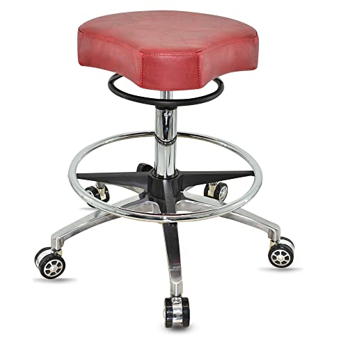 VAKON SALON - Design ergonomischer Rollhocker auf Rollen Rot - Höhenverstellbarer von 55 bis 75 cm mit Fußring - Drehhocker Arbeitshocker Praxishocker von VAKON SALON