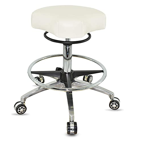 VAKON SALON - Design ergonomischer Rollhocker auf hochwertigen Rollen Weiß - Höhenverstellbarer von 55 bis 75 cm mit Fußring - Drehhocker Arbeitshocker Praxishocker von VAKON SALON