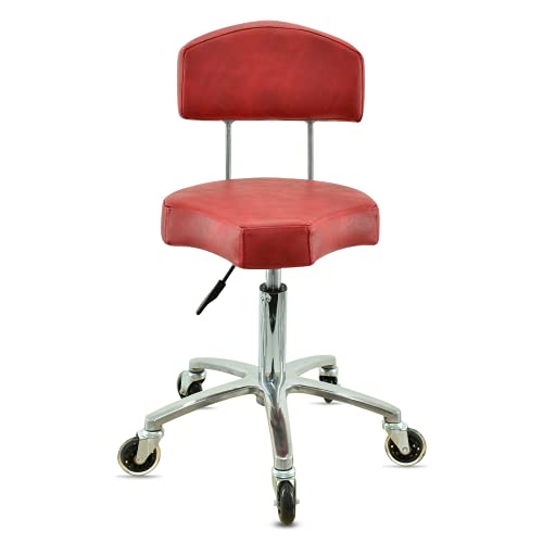 VAKON SALON - Ergonomischer Rollhocker mit Lehne in Rot - Höhenverstellbarer von 50-65 cm - Premium Rollen - Arbeitshocker Praxishocker von VAKON SALON