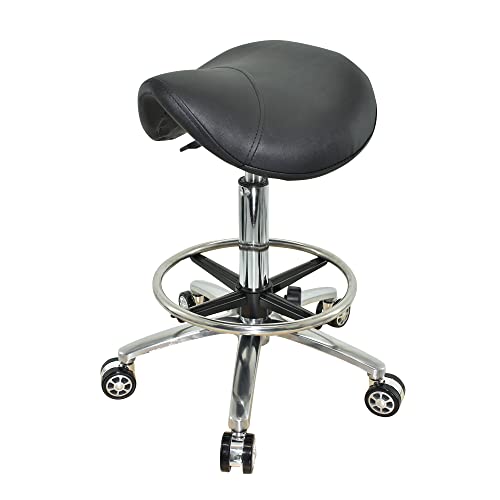 VAKON SALON - Ergonomischer Sattelhocker auf Rollen, höhenverstellbar von 55-75 cm mit Fußring - Drehhocker, Rollhocker, Praxishocker, Bürohocke Stehhilfe von VAKON SALON