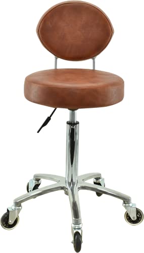 VAKON SALON - Premium Rollhocker Hellbraun mit ovaler Lehne höhenverstellbar von 55 bis 75 cm - Rundsitz- Drehhocker Arbeitshocker Praxishocker von VAKON SALON