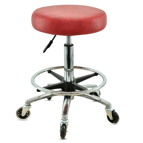 VAKON SALON - Premium Rollhocker Rot mit Fußring - Höhenverstellbar von 55-75 cm - Rundsitz Drehhocker Arbeitshocker Praxishocker von VAKON SALON