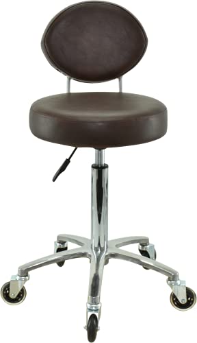 VAKON SALON - Premium Rollhocker braun mit ovaler Lehne höhenverstellbar von 55 bis 75 cm - Rundsitz- Drehhocker Arbeitshocker Praxishocker von VAKON SALON