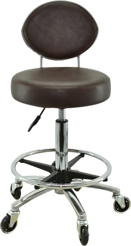 VAKON SALON - Premium Rollhocker braun mit ovaler Lehne und Fußring - Höhenverstellbar 55-75 cm - Rundsitz Drehhocker Arbeitshocker Praxishocker von VAKON SALON