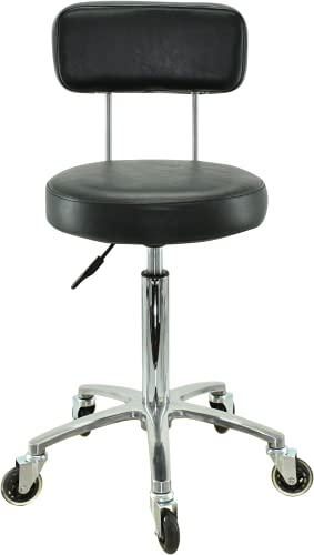 VAKON SALON - Premium Rollhocker mit Lehne höhenverstellbar von 55 bis 75 cm - Rundsitz - Drehhocker Arbeitshocker Praxishocker von VAKON SALON