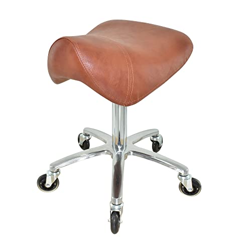 VAKON SALON - Premium Sattelhocker Hellbraun, Sattelstuhl für Rückenentlastung, Rollhocker höhenverstellbar von 50-65 cm, Drehhocker, Praxishocker, Bürohocker, Arbeitshocker von VAKON SALON