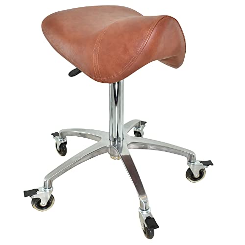 VAKON SALON - Premium Sattelhocker Hellbraun mit Bremse, Sattelstuhl für Rückenentlastung, Rollhocker höhenverstellbar von 55-75 cm, Praxishocker, Bürohocker, Arbeitshocker von VAKON SALON