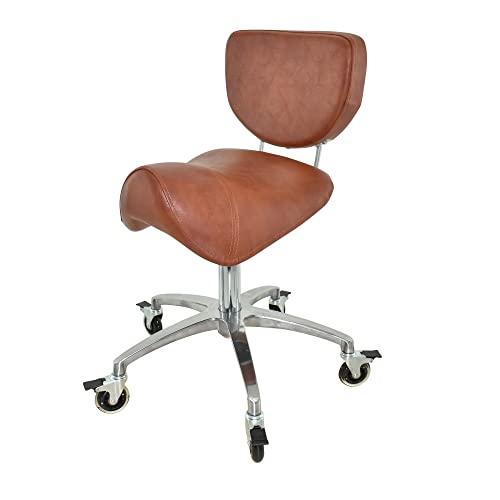 VAKON SALON - Premium Sattelhocker Hellbraun mit Bremse und Lehne, Sattelstuhl für Rückenentlastung, Rollhocker höhenverstellbar von 50-65 cm, Praxishocker, Bürohocker von VAKON SALON