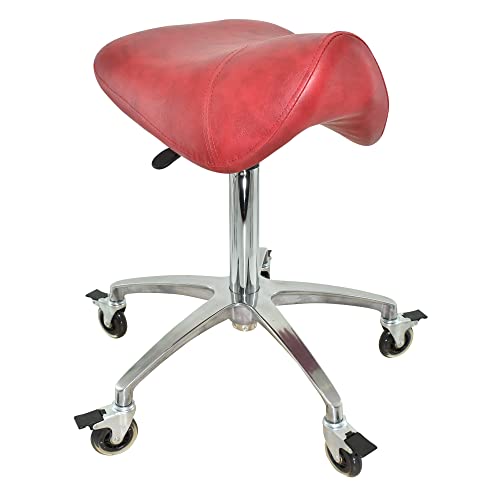 VAKON SALON - Premium Sattelhocker Rot mit Bremse, Sattelstuhl für Rückenentlastung, Rollhocker höhenverstellbar von 55-75 cm, Praxishocker, Bürohocker, Arbeitshocker von VAKON SALON