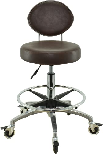 VAKON SALON - Rollhocker braun mit ovaler Lehne und Fußring - Premium Rollen mit Bremse - Höhenverstellbarer von 55-75 cm - Drehhocker Arbeitshocker von VAKON SALON