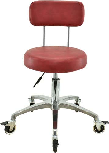 VAKON SALON - Rollhocker mit Lehne in Rot - Rollen mit Bremse - Höhenverstellbarer erstellbar von 50 bis 65 cm - Drehhocker Arbeitshocker Praxishocker von VAKON SALON