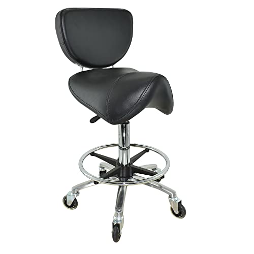 VAKON SALON - Sattelhocker mit Lehne, Sattelstuhl für Rückenentlastung, Rollhocker höhenverstellbar von 55-75 cm mit Fußring, Drehhocker, Praxishocker, Bürohocker, Arbeitshocker von VAKON SALON