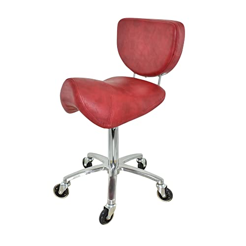 VAKON SALON - Sattelhocker mit Lehne Rot, Sattelstuhl für Rückenentlastung, Rollhocker höhenverstellbar von 50-65 cm Drehhocker, Praxishocker, Bürohocker, Arbeitshocker von VAKON SALON