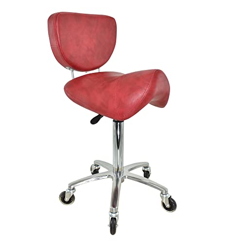 VAKON SALON - Sattelhocker mit Lehne Rot, Sattelstuhl für Rückenentlastung, Rollhocker höhenverstellbar von 55-75 cm Drehhocker, Praxishocker, Bürohocker, Arbeitshocker von VAKON SALON