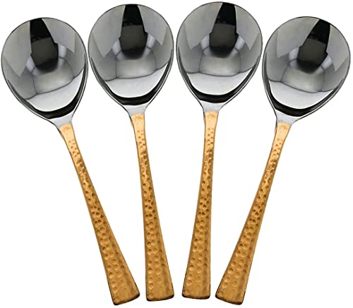 VAKRATUNDA KITCHENWARES Set mit 4 Servierlöffel mit Hammer, Kupfergriff, Löffel für Essgeschirr, Serviergeschirr, rutschfest, hitzebeständig, Servierlöffel für Zuhause, 20.3 cm von VAKRATUNDA KITCHENWARES