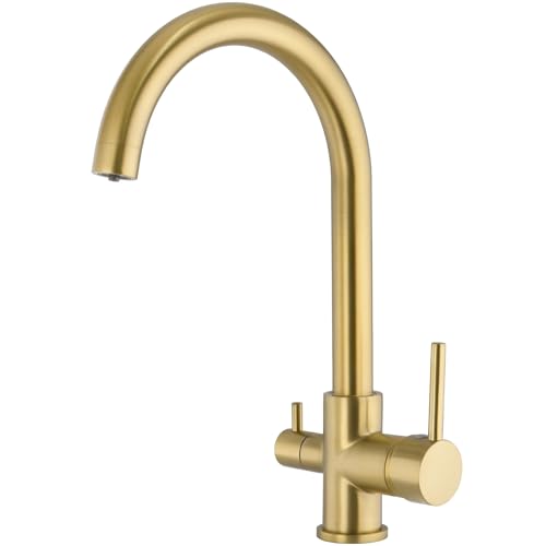 VALAZ 3 Wege Filter Osmose Wasserhahn Küche Gold Gebürstet | Küchenarmaturen | Wasserhahn Sprudelwasser, Wassersparend, Schnellmontage, 360 Grad Drehbar | Einfache Installation | Amazonas-Serie VALAZ 3 Wege Filter Osmose Wasserhahn Küche Gold Gebürstet | Küchenarmaturen | Wasserhahn Sprudelwasser, Wassersparend, Schnellmontage, 360 Grad Drehbar | Einfache Installation | Amazonas-Serie von VALAZ