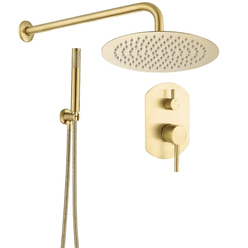 VALAZ Unterputz Duscharmatur Gold Gebürstetes PVD-Schutz | Duschsystem mit Regendusche Regeneffekt | 2-Wege-Einhebeldusche, Edelstahl, Kopfbrause 20 cm | Rostfrei, Elegant, Duero-serie von VALAZ