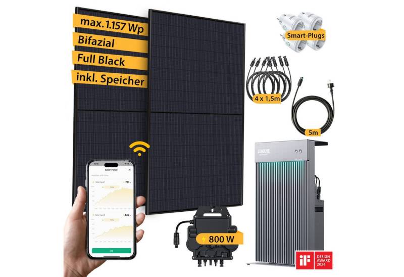 VALE Balkonkraftwerk Solaranlage Set Solarpanel mit Speicher für private Stromerzeugung, (890W / 1780W, (Photovoltaik Set inkl. Solarbatterie, 2 x oder 4 x Panel), Komplettset, Solarmodul, Stromspeicher, Wifi, App-Steuerung von VALE