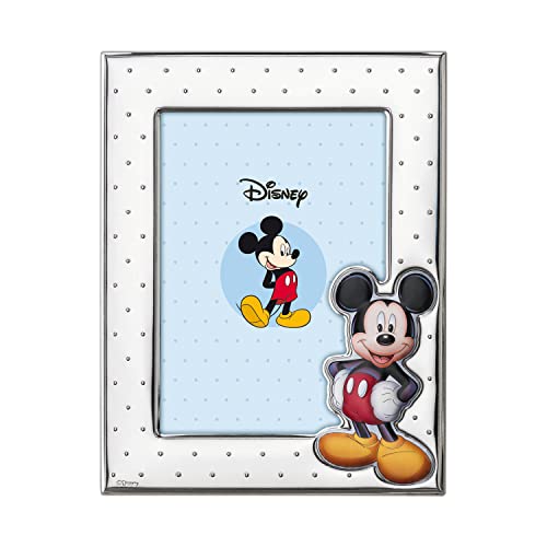 Disney Baby - Bilderrahmen zum Hinstellen - aus Silber mit farbigen Details - Micky-Maus-Design - perfekt als Geschenkidee zur Taufe oder zum Geburtstag - ideal für das Baby-oder Kinderzimmer von VALENTI & CO.