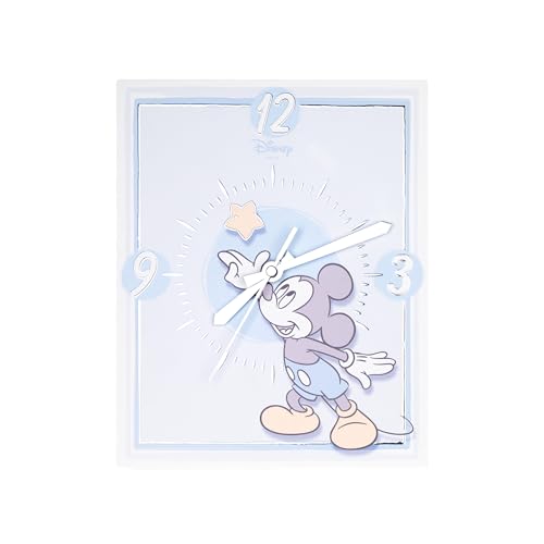 VALENTI & CO. - Disney Mickey Mouse - Tisch- oder Hängeuhr aus Holz mit silbernen Details - Geschenkidee für Neugeborene oder Taufe - Wanduhr für Kinderzimmer von VALENTI & CO.