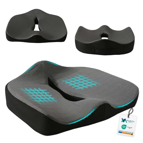 VALENTIA MEDICAL Orthopädisches Sitzkissen mit Memory Foam – Ergonomisches Steißbeinkissen + Sitzkissen für Bürostuhl + Auto + Linderung bei Dekubitus + Hämorrhoiden + Rückenbeschwerden von VALENTIA MEDICAL