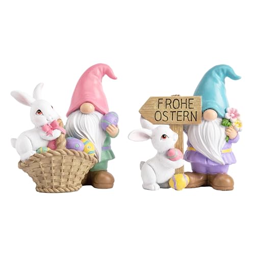 VALERY MADELYN 2 Stück Gartenzwerge Osterhasen für Osterdeko modern mit Ostereier,Frühlingsdeko Gartendeko Figuren für draußen,Tischdeko,Ostern Geschenke,12cm,Rosa Blau von VALERY MADELYN